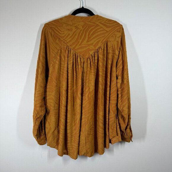 Free People Mustard Gold Textured Boho Button Down Tunic Top Oversized XS - Picture 4 of 14